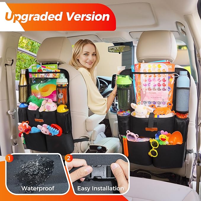 SURDOCA Upgraded Car Organizer with 11-in Touch Screen Tablet Holder, Backseat Organizer with 8 Pockets, Car Seat Protector Road Trip Essentials for Kids