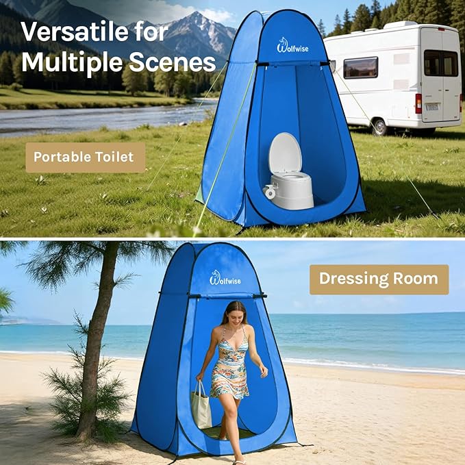 Wolfwise Pop Up Shower Tent for Camping, Portable Instant Changing Tent with Ventilation Window & Carry Bag, Privacy Bathroom Toilet for Beach & Outdoor, Width 47 ", Height 83 ", Blue