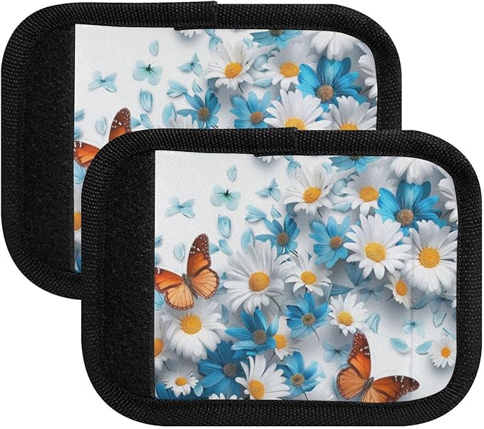 2Pcs Luggage Handle Wrap Suitcase Identifier Handle Covers Tags Soft Travel Bags Luggage Handle Gripper Accessories for Airplane Flying White Daisy and Butterflies