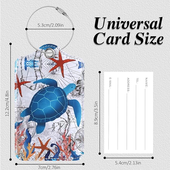 Luggage Tags for Suitcases, 2 Pack Cute PU Leather Luggage Tag TSA Approved with Stainless Steel Loop and Address Card Baggage Tag for Travel&Cruise Ships&Shipping Sea Turtle, by Chelmon