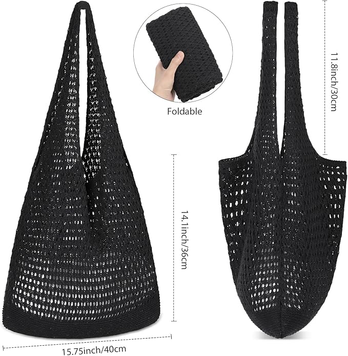 WantGor Crochet Bags, Beach Mesh Tote Bag Womens Shoulder Shopping Handbag Casual Travel Totes Bag Foldable Hobo Bags