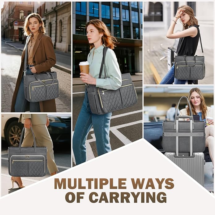 RAINSMORE Teacher Tote Bag 15.6 Inch Laptop Bag for Women Work Bag with Large Cup Holder Nurse Bag Computer Tote Handbag