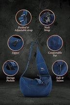 Noah & Paw Dog Sling Carrier for Small Dogs 3-10lb, Dog Sling for Small Dogs and Cats, Dog Carrier with Adjustable Padded Strap, Vegan Denim Lined with Fur, 3X Safety Features, Machine Washable