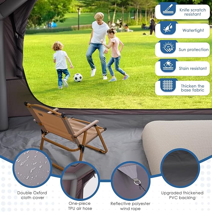 Inflatable Camping Tent with Electric Air Pump - 420D Heavy Duty Oxford - 5 Min Auto-Inflation - Panoramic Stargazing Skylight - 4 Season Luxury Glamping Cabin, 4-10 Person Multiple Sizes
