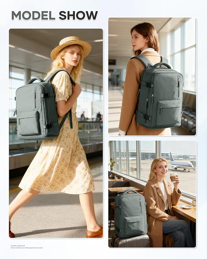 Large Travel Backpack for Women Men Airplanes Carry On Laptop Waterproof Hiking Backpack Person Item Flight Approved Outdoor Sports Rucksack Casual DaypackMochila De Viaje Gym traveling bag Green