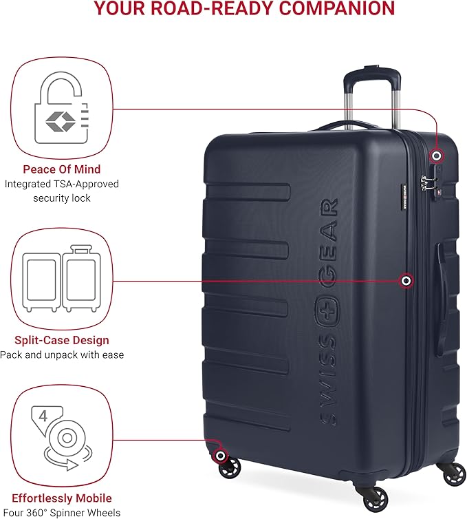 SwissGear 7366 Signature Hardside Expandable Luggage with Spinner Wheels, TSA Lock, Navy, Checked-Large 27-Inch