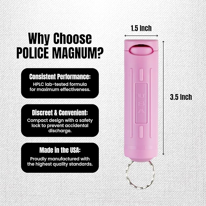 Police Magnum Personal Safety Alarm & Pepper Spray Combo Self Defense Pack for Women- Loud 135db Siren with Light & Max Strength Flip Top Pepper Spray Protection