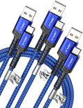 JSAUX USB C Cable Fast Charging 3-Pack(10ft+6.6ft+3.3ft), USB A to Type C Charger Cord for iPhone 17/17e/17 Pro/17 Pro Max, iPhone 16/16 Pro/16 Pro Max, Samsung Galaxy S23 S22 S20, USB C Charger(Blue)