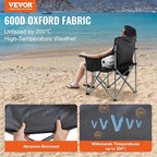 VEVOR Oversized Camping Folding Chair, Portable Heavy Duty Outdoor Quad Lumbar Back Padded with Side Pockets, Cup Holder and Cooler Bag for Beach, Lawn, Picnic, Fishing, Backpacking, Black