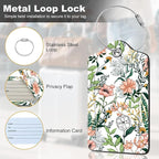 2Pack Luggage Tags for Suitcases, Cute Unique Pu Leather Cruise Luggage Tag with Privacy Cover ID Label Address Card and Metal Ring Suitable for Women Men Kids Travel Bag Green leaves, pink flowers
