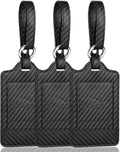 3 Pack Luggage Tags - Quick Install, Privacy Protection, Airplane Travel Essentials for Suitcases, Durable Leather - Carbon Fiber Black