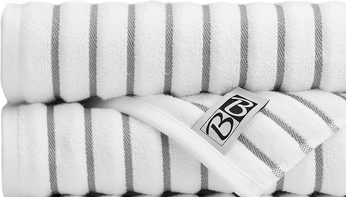 Black & White Brands Brazilian Beach/Pool/Bath Towel - Ultimate Absorbent Luxury XL 36x70 100% Cotton Wave (2 Towels, Charcoal Gray Poly Pinstripe)