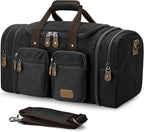 Gonex Canvas Duffle Bag for Travel, Expandable Water Resistant 60L Carry on Duffel Overnight Weekender Gym Bag with Wet Dry Separation Pocket & Suitcase Handle Sleeve, Dark Grey
