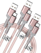 JSAUX USB C Cable Fast Charging, 3-Pack (10ft+6.6ft+3.3ft) USB A to Type C Charge Cord for iPhone 17/17 Pro/17 Pro Max, iPhone 16/16 Pro/16 Pro Max, Samsung Galaxy S24 S22 S20, USB C Charger(Pink)