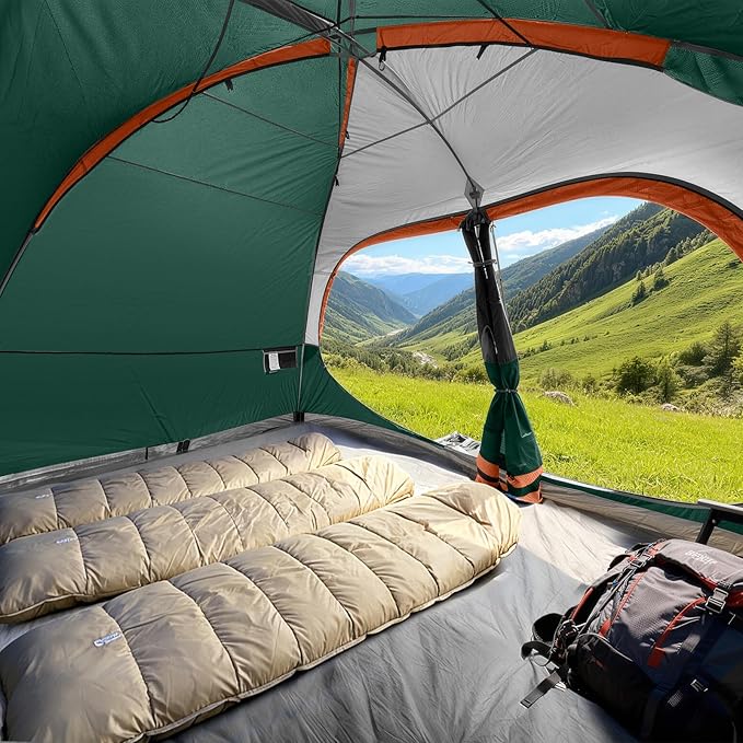 CAMPROS CP Upgraded 6/8 Person Camping Tents, Waterproof Windproof Family Tent with Larger Mesh Windows & Door, Double Layer, Easy Set Up, All-Season Dome Tent with Top Rainfly & Carry Bag
