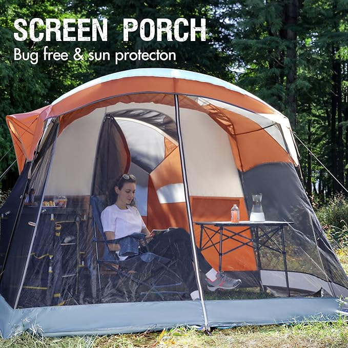PORTAL 6/8/10 Person Family Camping Tent with Screen Room, Water Resistant Big Tunnel Tents with Rainfly, Large Family Tent for Camping, Outdoor, Patio