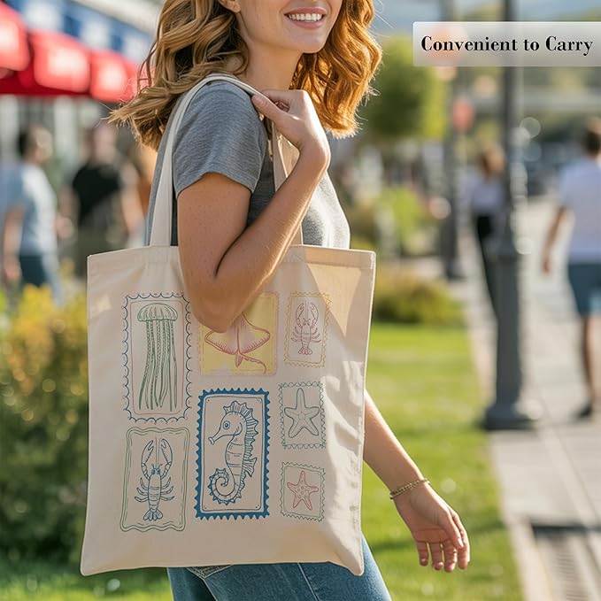 Aesthetic Canvas Tote Bag, Cute Reusable Bags for Women with Inner Pocket