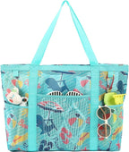 Fammart Mesh Beach Bag with Zipper, Large Beach Tote for Women, Toys Pool Swim Bag Travel Vacation Cruise Essentials
