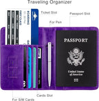 WALNEW Passport Holder for Travel, RFID Passport Cover Wallet for Women Men, PU Leather Passport Book Card Holder Case with Pen (Elastic Band Closure, A-Purple)