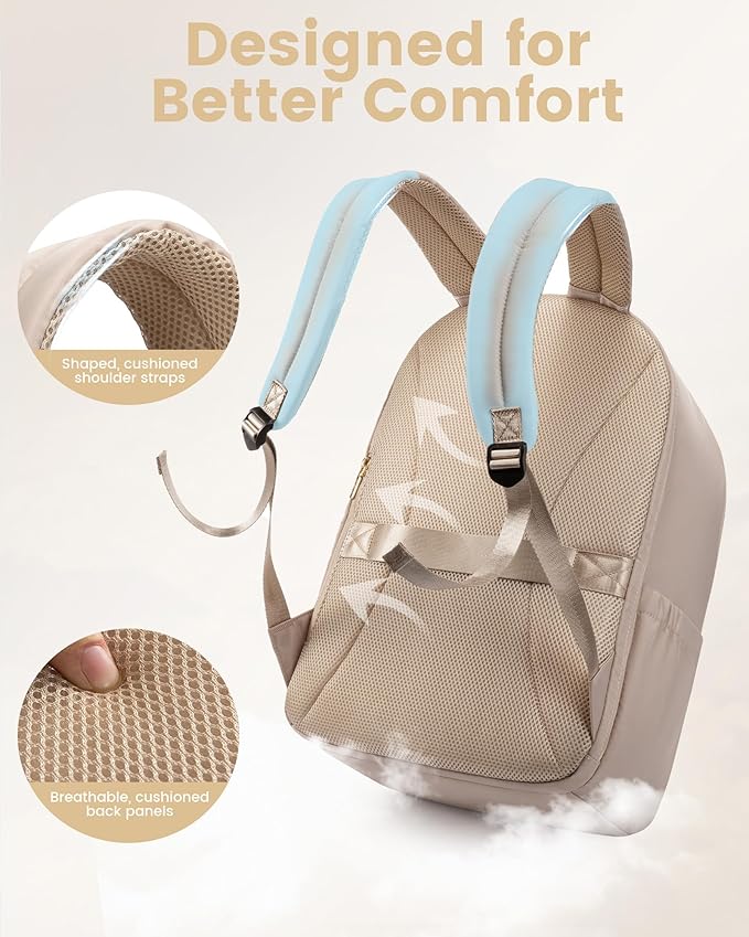 LOVEVOOK 17.3 Inch Laptop Backpack for Women - Work/Business Computer Backpack Purse, Large Capacity Casual Daypack, Travel Bag for Lawyer, Doctor, Teacher, Warm Beige