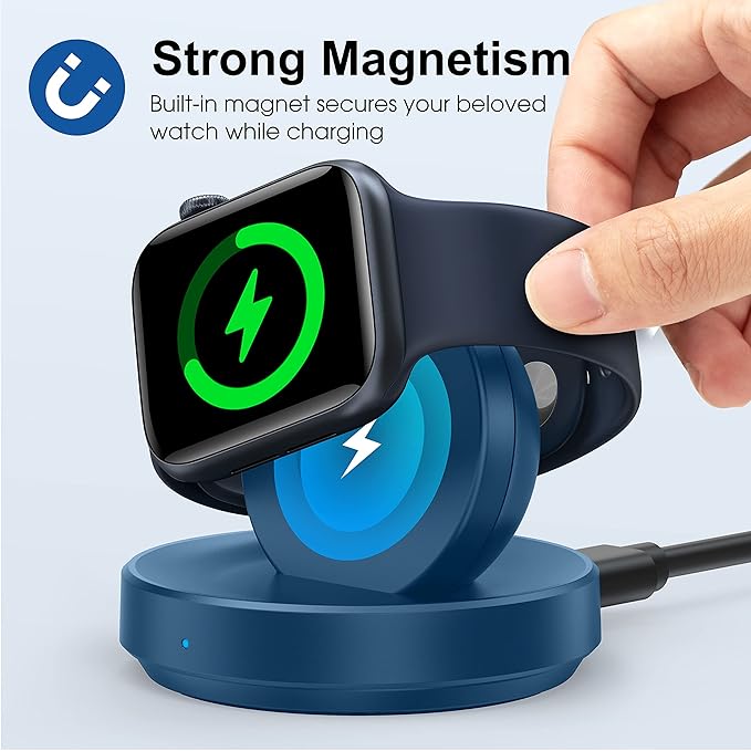 2026 Upgraded for Apple Watch Charger Magnetic Fast Charging Dock,Portable Wireless Charging Stand Compatible with iWatch Series Ultra/SE/11/10/9/8/7/6/5/4/3/2 Support Nightstand Mode-Blue