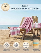 LANE LINEN Turkish Beach Towel Set of 4 - Beach Towels, Pre-Washed Pool Towel, Extra Large Beach Towel, Quick Dry & Sand Free, Absorbent Travel Towel, 39"x71" - Candy Pink