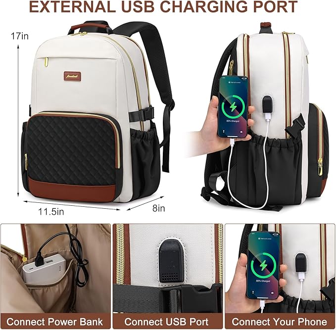 Focdod Laptop Backpack for Women Bookbag: 15.6 inch Work Backpacks with Pouch Pocket for Large Capacity Cup & USB Charger College Book Bag Travel Business Nurse Teacher Bookbags Anti-theft Back Pack