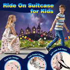 Kids Ride-On Suitcase with Cute Ears, DIY Graffiti Coloring Design, 20" Carry-On Luggage with 4 Spinner Wheels, Pull Rope & Combination Lock – Rideable Travel Case for Toddlers & Children(Pink)