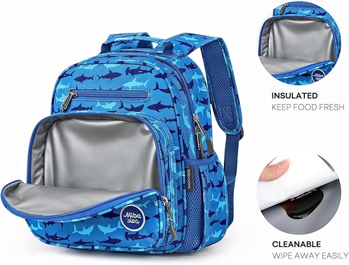 mibasies Toddler Backpack for Boys 2-4: Preschool Kindergarten Backpack - Cute Kids Backpacks for Boys - Shark Blue