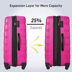 2 Piece Luggage Sets with Travel Bag, Lightweight Expandable Checked Luggage Sets, Hardshell ABS Spinner Wheels Carry on Suitcase with TSA Lock, for Travel, Women Men, 20 IN&24IN, Pink