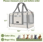 GAPZER Cat Carrier American Airline Approved 18x11x11, Top Opening Sturdy Soft Pet Carrying Bag See Through, Mini Dog Hard Bottom Crate Kennel Case, 4-Side-Ventilation Mesh Cage Toy Poodle Biege