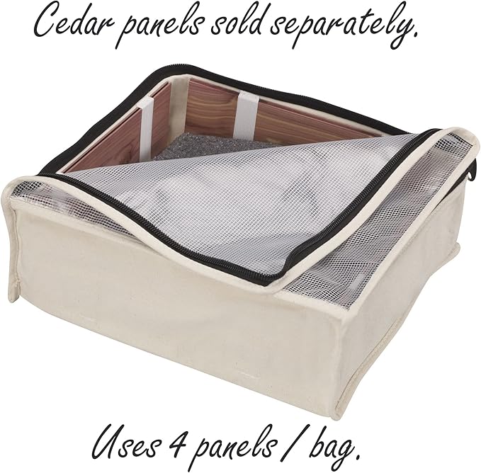 Household Essentials Canvas Sweater Storage Bags, 2-Pack, Breathable Cotton, Under-Bed Zippered Storage with Clear Top Window, Stackable, Cedar Insert Compatible (Not Included), Natural
