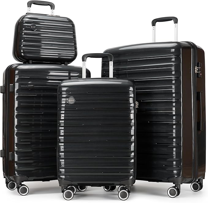 GinzaTravel 4 Piece Hardshell Luggage Sets with Spinner Wheels TSA Lock,Large Suitcases with Wheels,20inch 24inch 28inch,Black