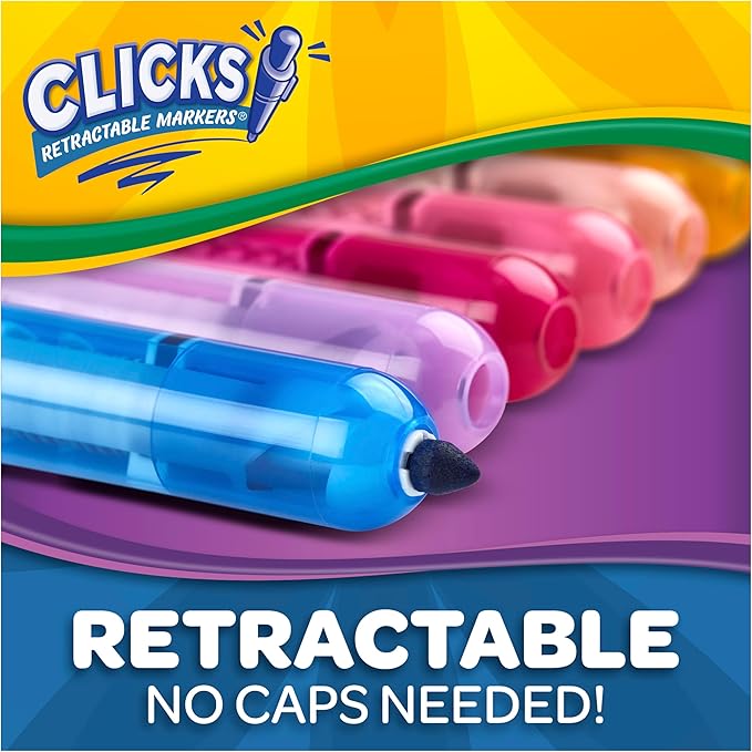 Crayola Clicks Retractable Markers Bold (10ct), Teacher Classroom School Supplies, Spring Crafts, No Dry Washable Markers for Kids