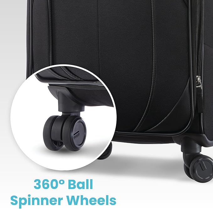 American Tourister 4 KIX 2.0 Softside Expandable Luggage with Spinners, Black, 3PC (CO/MED/LG)