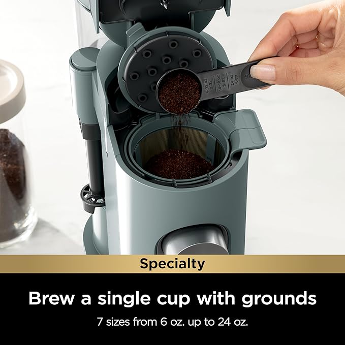 Ninja Pods & Grounds Specialty Single-Serve Coffee Maker, Compatible with K-Cups, Built-In Milk Frother, 6-oz. Cup to 24-oz. Travel Mug Sizes, Iced Coffee Maker, Sage Green, PB051SG (Renewed)
