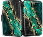 Credit Card Holder, Mini Aluminum Card Wallet RFID Blocking Slim Metal Hard Card Case for Women Men, Green Black Marble