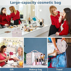 Gosect Large Makeup Bag, Cute Cosmetic Bag for Women Girls, Floral Coquette Aesthetic Toiletry Bag, Travel Make Up Organizer Bag (Strawberry)