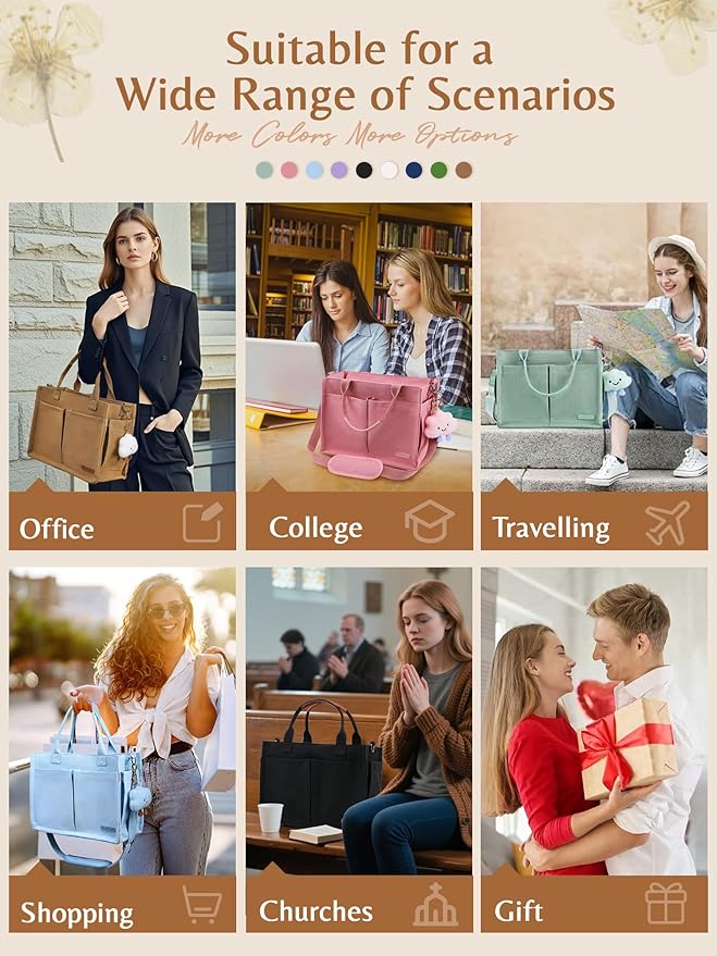 BESBESME Canvas Tote Bag for Women with Zipper & Compartments– Large Work & College Laptop Tote Crossbody Shoulder Bag