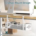 Under Desk Cable Management Tray 3 Pack, Cable Management Under Desk No Drill, Cable Organizer with Clamp for Wire Management, Cord Organizer for Office, Home - No Damage to Table (White)