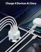 iPhone 17 16 15 Car Charger Fast Charging, 90W 4-Port USB C Fast Car Charger Cigarette Lighter Adapter with 240W 3FT USB-C Cable for iPhone 17/17 Pro/Air/17 Pro Max/16/16 Pro/ 15/15 Pro Max/Plus, iPad