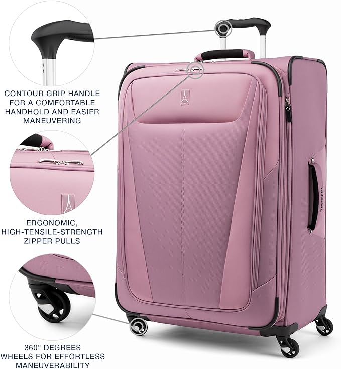 Travelpro Maxlite 5 Softside Expandable Luggage with 4 Spinner Wheels, Lightweight Suitcase, Men and Women, Orchid Pink Purple, Checked-Large 29-Inch