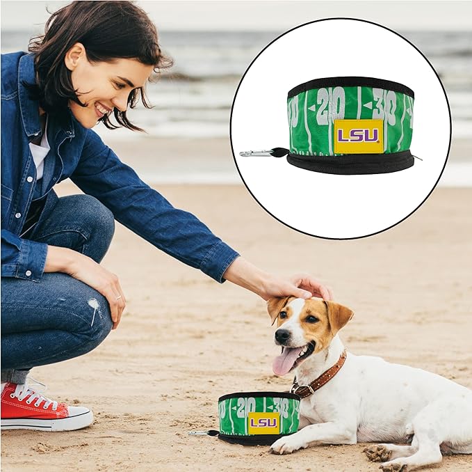Pets First NCAA Michigan Wolverines Collapsible Dog Travel Bowl, Food and Water Bowl for Dogs & Cats. Lightweight Leak-Proof Pet Bowl for Travel with Football Field & Pebble-Grain Design