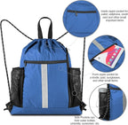 BeeGreen Royal Blue String Backpack Bag Cinch Sack with Shoe Compartment and Two Side Mesh Pockets Lightweight Sturdy Drawstring Gym Sackpack 1 Pack for Unisex
