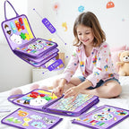 Esjay Toddler Busy Board Montessori Toys for Girls, Sensory Book Educational Activities Learning Fine Motor Skills, Birthday Gifts for Girls Toddlers, Travel Toys for Airplane Car, Purple Merpeople