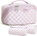 BOYATU Travel Makeup Bag Organizer Cosmetic Bag: 3 Pcs Set Make up Bags for Women with Handle - Waterproof Vegan Leather Toiletry Bags Travel Essentials Pouch with Compartments (H-05-Pink)