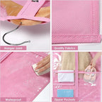 Univivi Dance Costume Bags Garment Bag 40 Inch Hanging Clothes for Dance Competitions, with 3 Medium Clear Zipper Pockets for Dance Costumes, Closet Storage (Pink, 2 Pack)