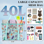 Fammart Mesh Beach Bag, Large Beach Tote with Zipper Pocket, Toys Pool Bag for Family Travel Vacation Cruise Essentials