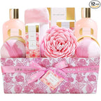 Spa Luxetique Spa Gift Baskets for Women, 12 Pcs Rose Presents Set with Bubble Bath, Bath Bombs, Body Lotion, Hand Cream, Christmas Gift Basket for Mom