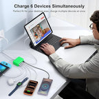 [2026 Updated] USB C Fast Charger, 100W GaN 6 Port Type C Charging Station Hub Block Cube, USB C Wall Charger Power Strip Adapter Plug for iPad iPhone 17 16 15 14 Pro Max Pixel Note Galaxy, 5ft Cord